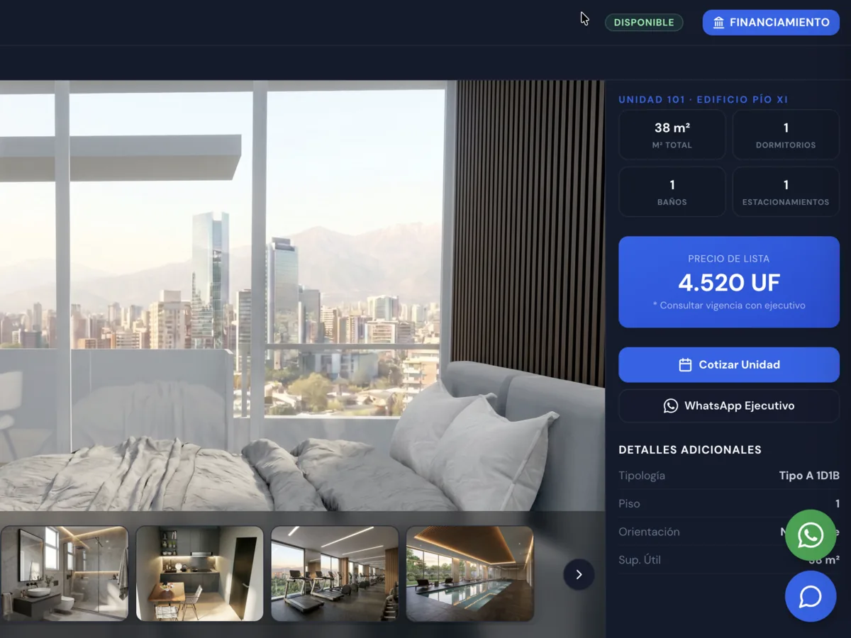 Vista real desde la ventana de una unidad, con su precio y el botón para cotizar